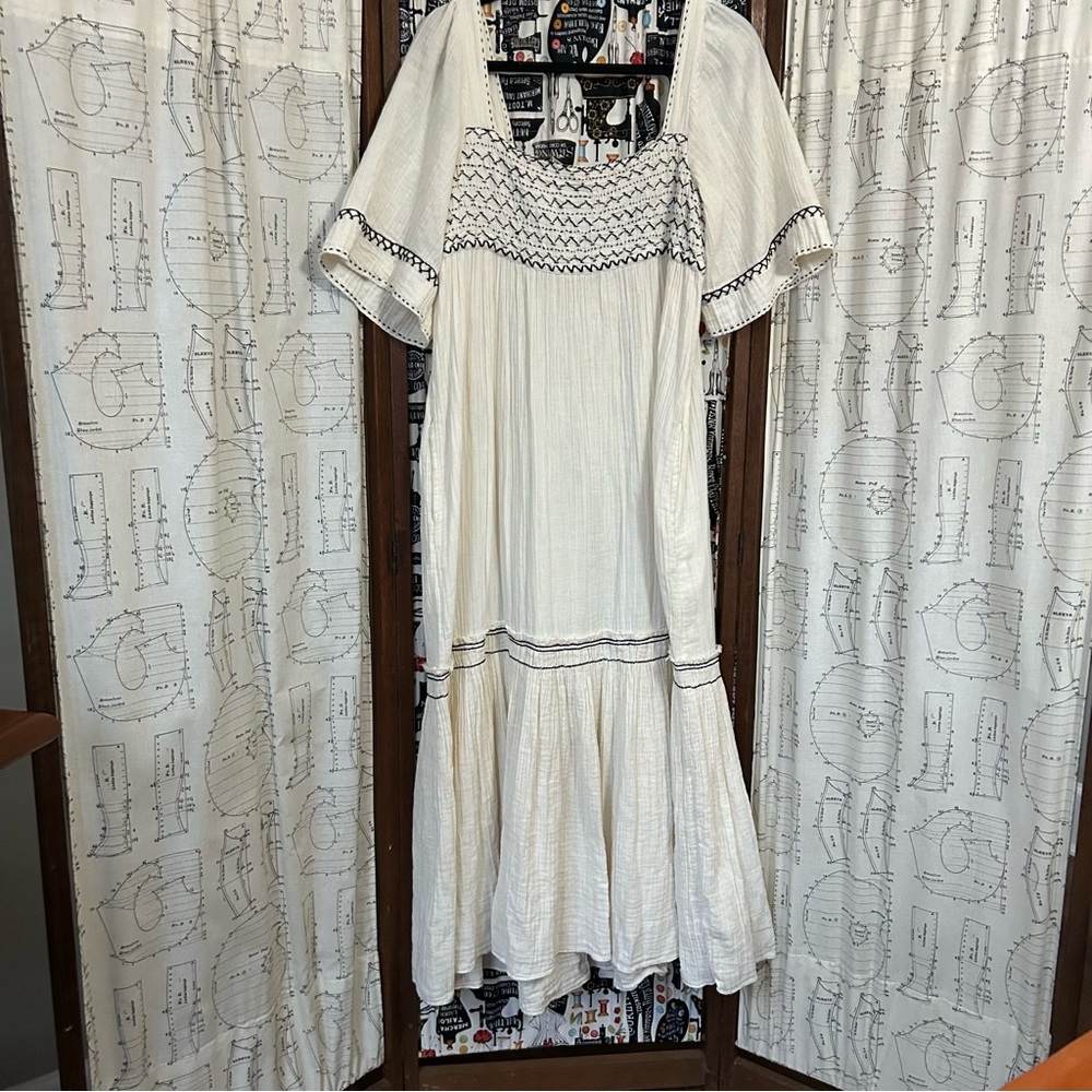 Free People Cream Midi Dress with Black Accents